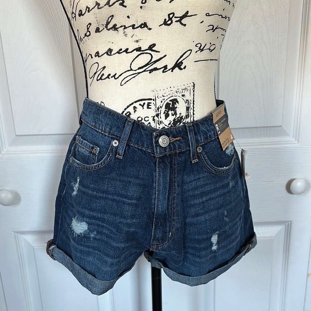 Blue Distressed High-Waisted Jean Shorts